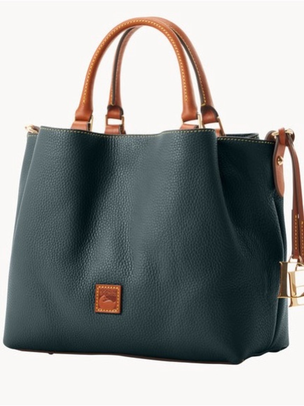Dooney & Bourke Dark Teal Satchel with Brown Leather Handles